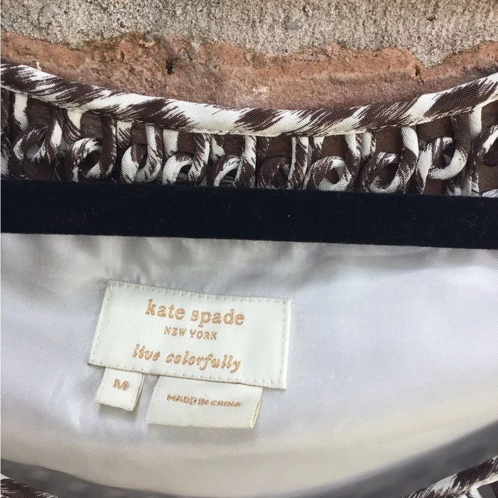 Kate Spade Brown and ivory Ruffled Cap Sleeve Blouse size medium
